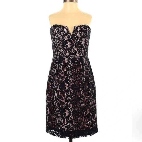 J. Crew Black Lace Overlay Sweetheart Neckline Formal Sheath Fitted Dress Size 0 - Picture 1 of 3